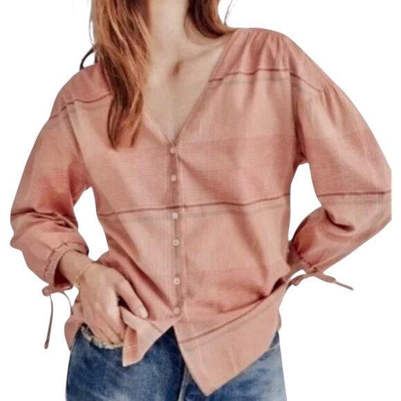 Madewell XXS Morningview tie sleeve button front v neck blouse top TB 2789 - Picture 1 of 11